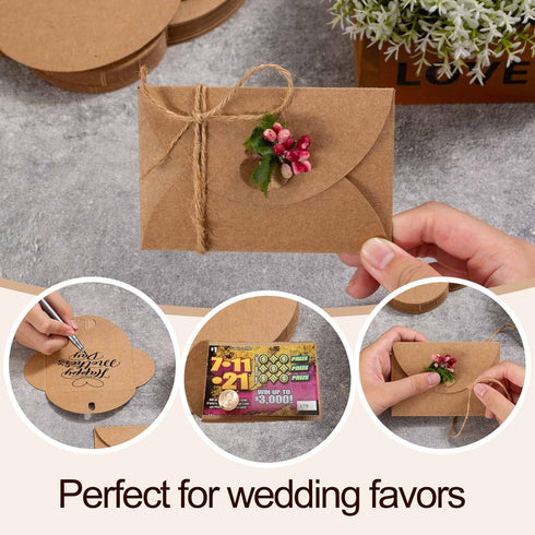 100 Pcs Premium Gift Card Envelopes, 4 x 2.8 inch Gift Card Holders, Mini Seed Envelopes, Kraft Paper Envelopes, Cute Envelopes with Heart Clasp f...