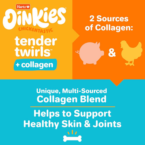 Oinkies Chickentastic Tender Twirls + Collagen to Support Skin & Joints, Made with Real Chicken Breast, Pumpkin & Carrot, Long-Lasting & Rawhide-F...