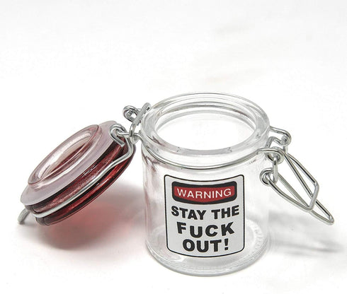 Airtight Glass Herb Mini Storage Jar with Clamping Lid in Choice of Design (Stay the F Out, Small)...
