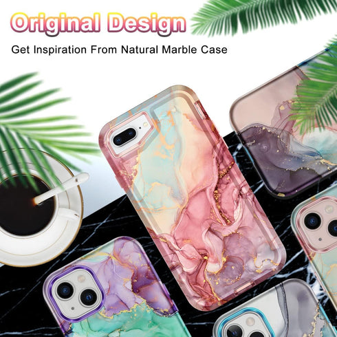 CASEFIV for iPhone 8 Plus/7 Plus/6 Plus/6s Plus Case, Marble Heavy Duty Shockproof Full Body Hard PC+Soft Silicone Drop Protective Women Girls Cas...