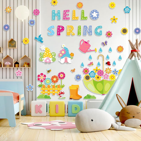 Konsait Spring Bulletin Board Decorations, 68Pcs Spring Bulletin Board Set, Big Umbrella Flowers Waterdrop Spring Cutouts for Home Office Classroo...