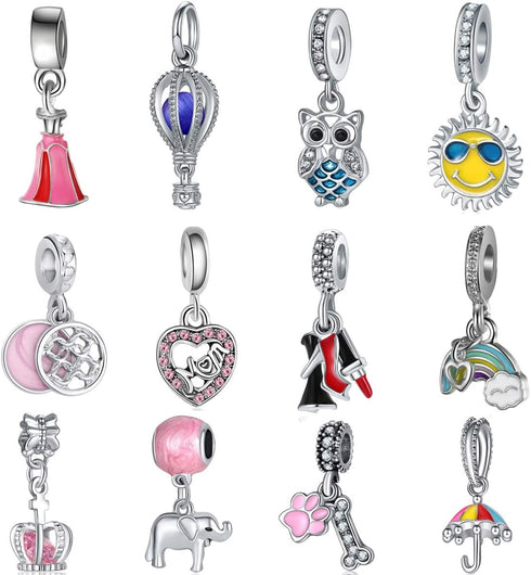 12pcs Mixed Silver Plated Colorful Enamel Alloy Beads Dangle Charms Fits for European Snake Chain Bracelet Necklace DIY Jewelry Making Supplies...