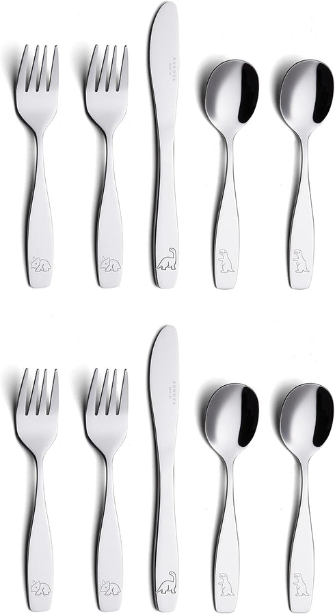 ANNOVA Kids Silverware 10 Pieces Children's Safe Flatware Set Stainless Steel - 4 x Forks, 4 x Dinner Spoons, 2 x Safe Knife Toddler Utensils, Met...