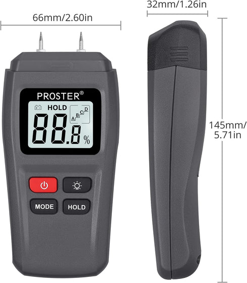 Proster Digital Moisture Meter for Wood with Backlight LCD Damp Tester Dampness Meter for Wood & Battery, Building Materials, and Replacement Elec...