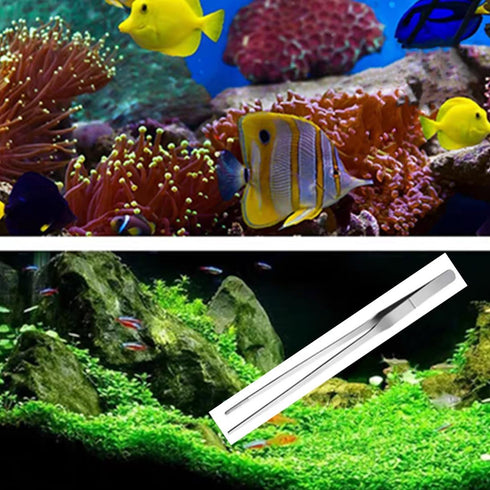 2 Pcs Stainless Steel Polished Extra-Long 10.6 inch Tongs Tweezers with Precision Serrated Tips for Garden, Aquarium Fish Tank, Kitchen, Indoor & ...