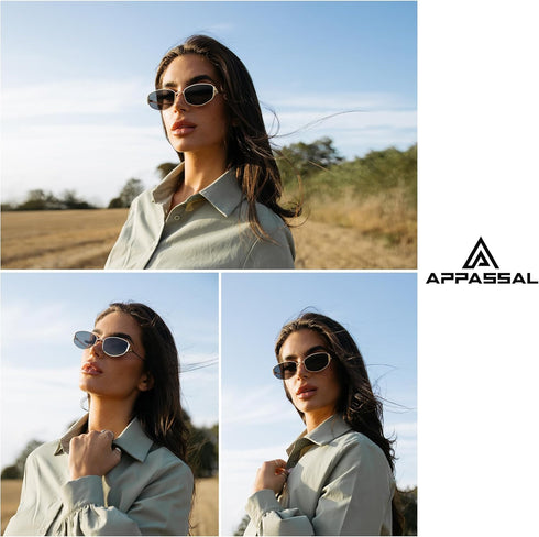 Retro Oval Sunglasses For Women Men Hexagonal Rectangle Metal Frame Sun Glasses AP3625...