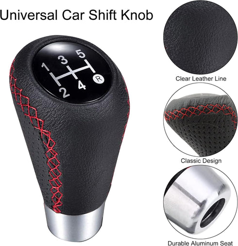 HiSport Gear Shifter Knobs 5 Speed Manual Stick Shift Handle Leather Car Shift Knob with 3 Adapters of Manual Gear Shift Knob for Manual Car Manua...