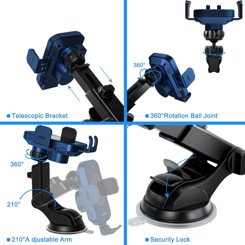Wireless Car Charger, Fast Charging 15W Auto Clamping Car Charger Phone Holder Phone Mount for iPhone15 14 13 12 11 Pro Max Xs, Samsung Galaxy S23...