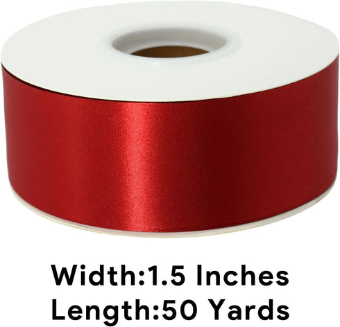 Red Ribbon 1-1/2 Inch x 50 Yards Satin Ribbon Single Face Ribbon for Crafts, Gift Wrapping, Floral Bouquet, Weddings, and Decorations, with Spool...