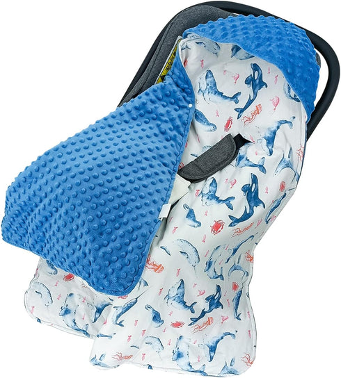 Car Seat Blankets for Babies Winter Car Seat Covers 100% Cotton Minky Baby Swaddle Blanket with Hat for Newborn Stroller Seat Liners, Baby Carrier...