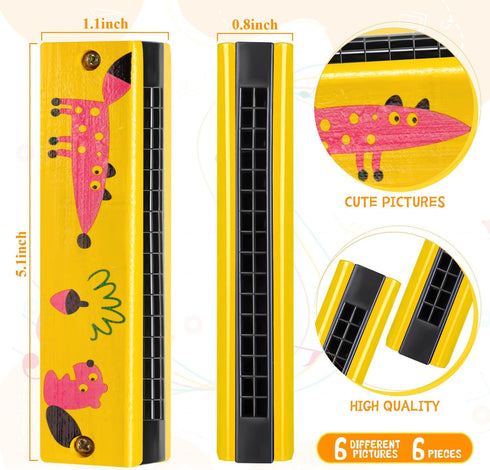 6 Styles Harmonica for Kids, Lightweight Cartoon Harmonicas with Double Row of 16 Holes, Kids Harmonica Party Favors for Toddler, Adult Beginners'...