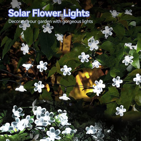 Outdoor Solar Flower String Lights Waterproof 50 LED Fairy Light Decorations for Christmas Tree Garden Patio Fence Yard Spring (Cool White)...