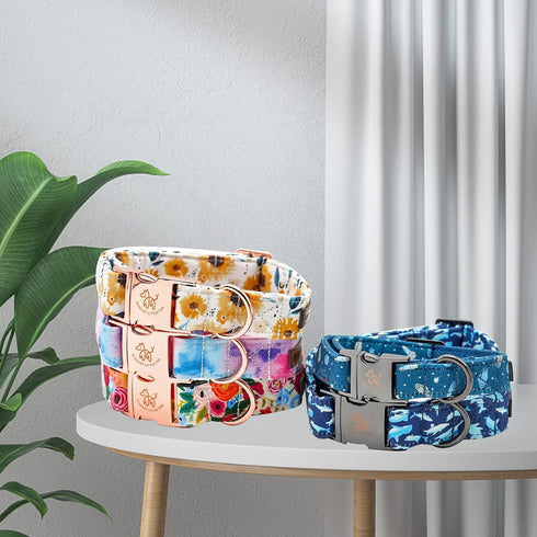 Elegant little tail Dog Collar, Sunflower Pattern Pet Collar Durable Cute Dog Collars Summer Fall Female Pet Gift Adjustable Dog Collar for Small ...