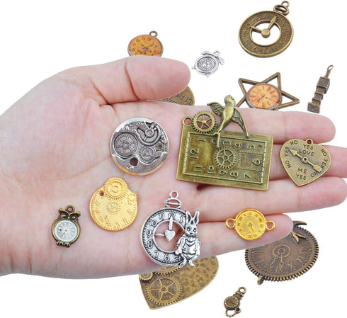 BronaGrand 20pcs Mixed Antiqued Charms Clock Face Charm Pendant, DIY Crafts, Gears, Jewelry Making, Steampunk Pendants,3 Colors...