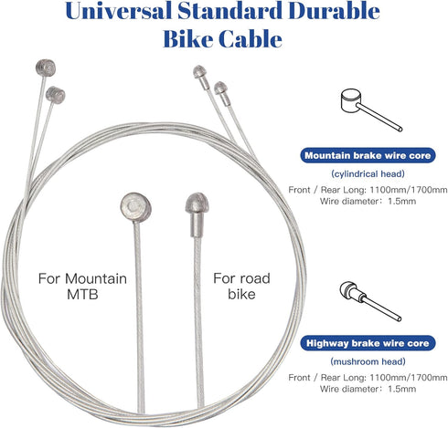 Universal Bike Brake Cable Housing Kit With 1 Set Bicycle Brake Line, 2 Pieces V Bike Brake Noodle Cable Guide Pipe and End Caps accessories for M...