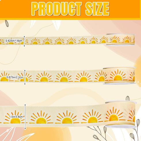 3 Roll Boho Sun Grosgrain Ribbon Sunshine Ribbon for Wreath Bow Craft Gift Wrap Party Decor, 15 Yards...