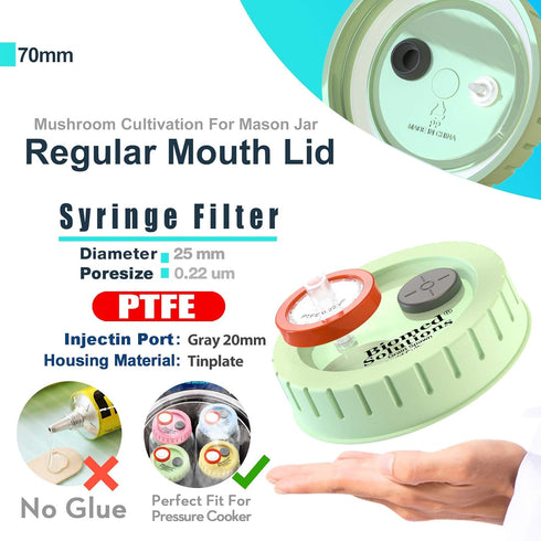 6Pcs Regular Mouth Mushroom Liquid Culture Lid, Grain Spawn Cultivation Mason Jar Lid with 0.2 micron PTFE Syringe Filter & 20mm Self Healing Inje...