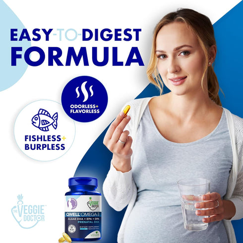 Vegan Prenatal DHA, EPA, & Omega3 – Qwell Better Than Fish Oil Supplements for Brain Development – Prenatal with Vitamin E, 820 Mg Algae Omega-3 F...