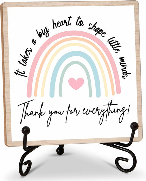 Teacher Desk Decor Wood Sign Gifts, Thank You For Everything Wood Block Gifts, 5x5 Inch Wood Sign Comes With Iron Stand, Perfect For Teacher Thank...