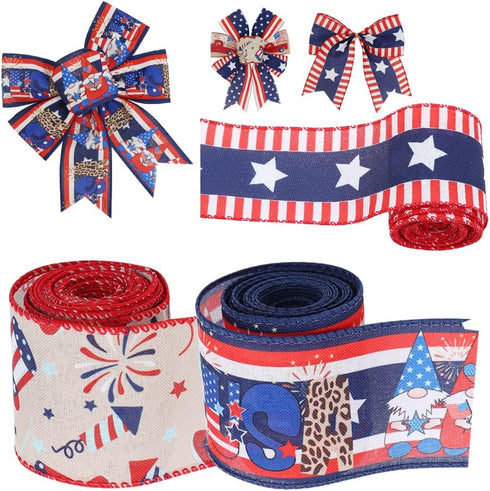 2.5'' Patriotic Ribbon and Blue Crafting Ribbon(30 Yards). Stars Stripes, Vintage Red Truck,American Flag,Uncle Sam Hats, Fireworks, Rockets ,Gnom...