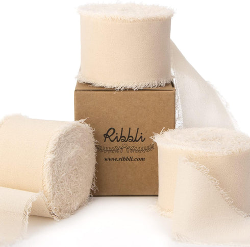 Ribbli Chiffon Ribbon 1.5 inch x 30 Yard Champagne/Nude Handmade Silk Ribbon, Fringe Chiffon Ribbon for Wedding Invitations,Gift Wrapping, Bridal ...