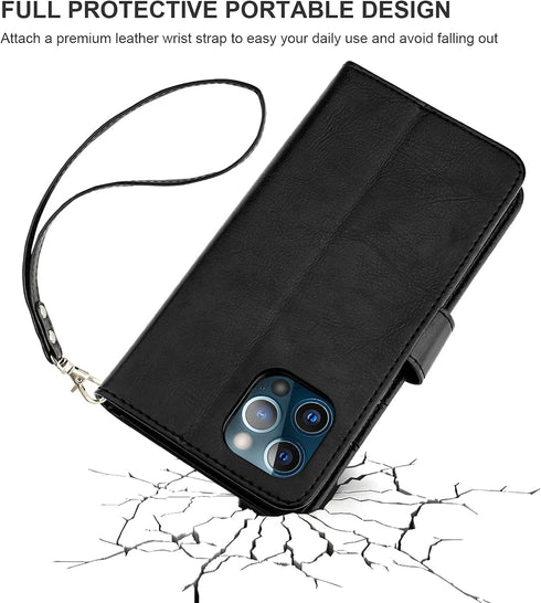Bocasal Detachable Wallet Case for iPhone 13 Pro Max RFID Blocking Card Slots Holder Premium PU Leather Magnetic Kickstand Shockproof Wrist Strap ...