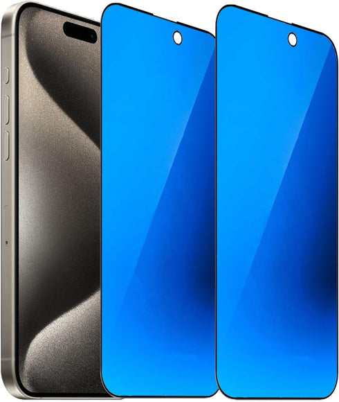 2 Pack Anti-Blue Privacy Tempered Glass for iPhone 15 Pro Mirror Anti-Spy Screen Protector Anti-Peeping Film Electroplated Blue 6.1 inch...