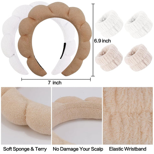 6Pcs Skincare Headbands for Washing Face Khaki Wristabnds for Washing Face Makeup Headband for Women Spa Headbands and Wristbands Set Face Wash He...