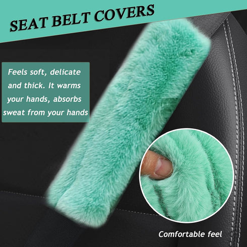 1 Set 8 Pieces Fluffy Steering Wheel Cover for Women, ZXGHIJJ Short Plush Fluffy Car Accessories Set Anti-Slip Car Steering Wheel Cover Furry Auto...