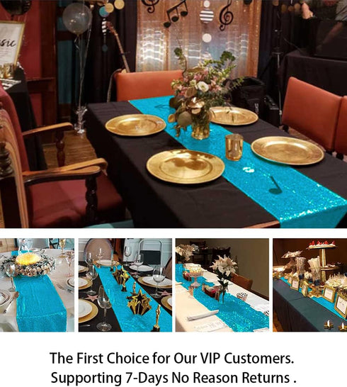 ShinyBeauty Sequin Table Runner Turquoise 12x108-Inch Aqua Party Runner 30Th Birthday Decorations...