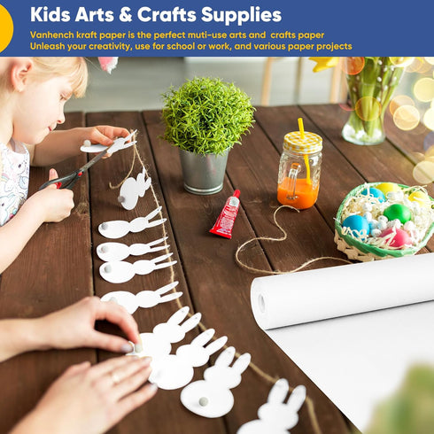 White Wrapping Paper 15''×450'', Bulletin Board Paper Roll, White Kraft Paper Easel Painting Art Paint Drawing Paper for Kids, Poster Paper, Chris...