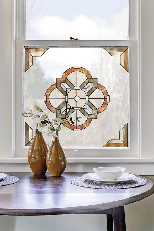 Artscape Newport Amber Accent | Decorative Window Film with Stained Glass Pattern | Non-Adhesive & UV Protection | Easy to Apply & Removable | 12 ...