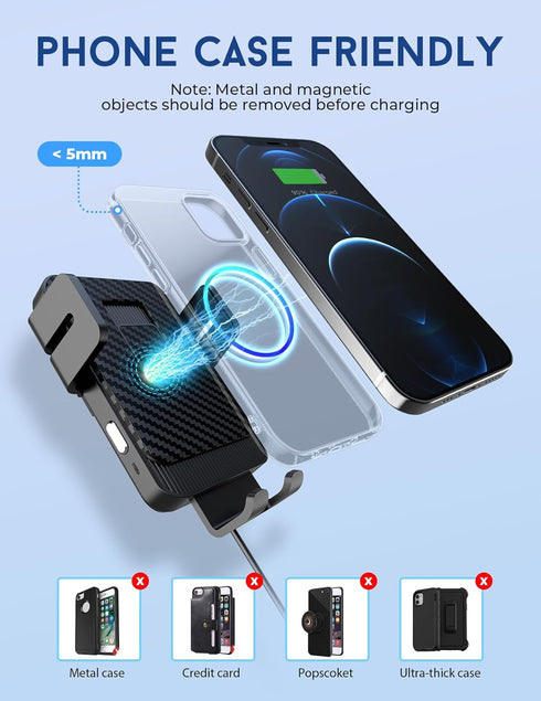 Wireless Car Charger, MOKPR 15W Fast Charging Car Mount Auto-Clamping Car Charger, Dashboard Windshield Phone Holder Compatible with iPhone 15/14/...