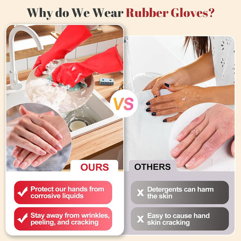 Reusable Kitchen Dishwashing Gloves - 2 Pairs Rubber Household Cleaning Gloves, Flexible and Durable & Non-slip Cleaning Gloves, Great for Kitchen...