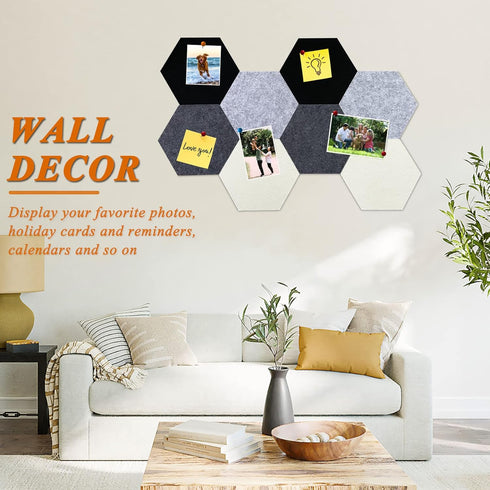 8Pcs Hexagon Felt Cork Board Tiles, Self Adhesive DIY Bulletin Board Pin Board for Office School Home Wall Decor Stickers Memos Photos Display (Gr...