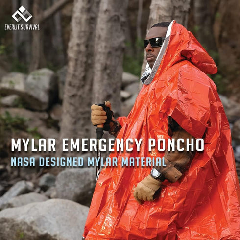 Everlit Survival Rain Poncho Emergency Mylar Space Blanket Camping Gear-Retain 90% of Body Heat Survival Gear for Survival Kits Camping Supplies E...