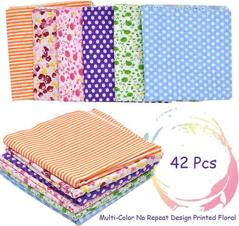 42Pcs 10"x10" Quilting Cotton Fabric Squares Sheets Pre-Cut Multi-Color Design Printed Floral Craft Fabric for DIY Sewing Scrapbooking Quilting Cr...