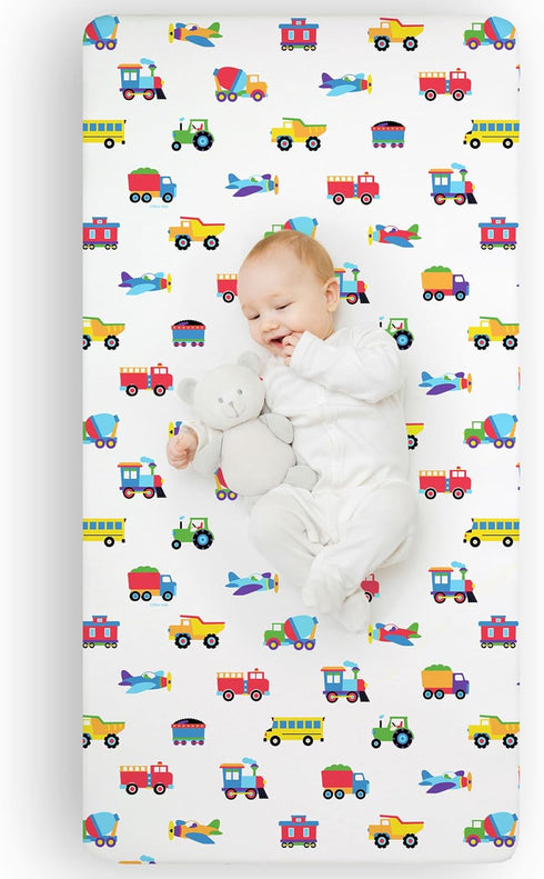 Wildkin Kids 100% Microfiber Crib Sheet – Soft, Breathable Fitted Sheet - Trains, Planes, and Trucks...