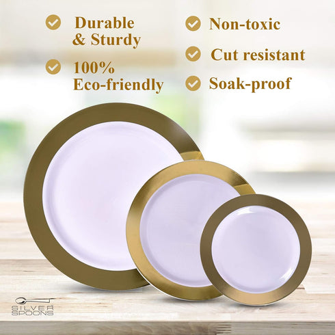 SILVER SPOONS Elegant Disposable Dessert Plates For Party - (10 pc) Heavy Duty Disposable Dinner Set 7.5”, Fine Plastic Dishes For celebrations & ...
