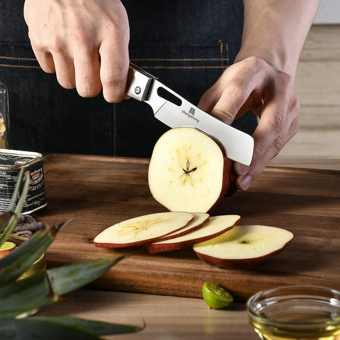 ZhengSheng Folding Chef Knife 4.8” Ultra Sharp 440A Stainless Steel Blade Natural Olive Handle Pocket Foldable Japanese Style Kitchen Knife for Ou...