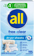 all Fabric Softener Dryer Sheets for Sensitive Skin, Free Clear, 195 Count...