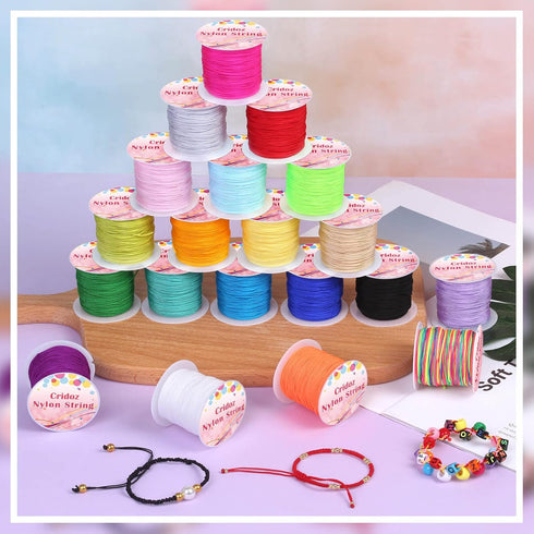 Nylon String for Bracelets, Cridoz 20 Rolls Chinese Knotting Cord Nylon Beading Thread for Kumihimo, Braided Bracelets, Beading, Necklaces, Macram...