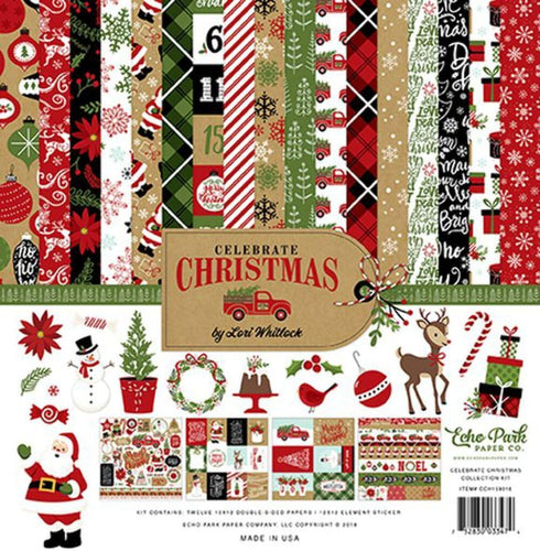 Echo Park Paper Company Celebrate Christmas Collection Kit paper, Red/Green/Tan/Burlap/Black 12-x-12-Inch...