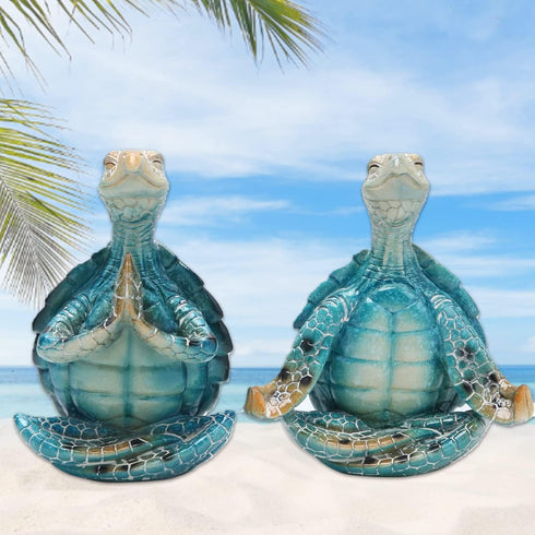Sea Turtle Yoga Figurines Decorations, 2 Set Meditation Yoga Turtle Decor, Spring Summer Garden Meditating Turtle Crafts for Home Office Bathroom ...
