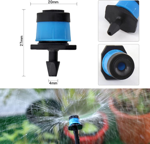 100pcs Drip Emitters Fan Shape Water Flow Adjustable for 1/4" Drip Irrigation Tubing, Micro Spray Emitters 360 Degaree Garden Irrigation Sprayer f...
