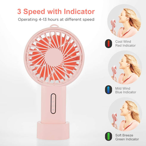 IPOW Mini Handheld Fan Personal Portable Fan 3 Speed Adjustable Angle Removable Base Lanyard USB Recharging Battery Operated Small Desk Cooling Fa...