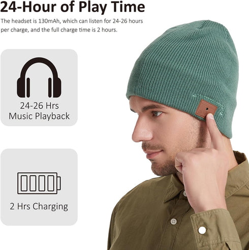 Bluetooth Beanie, Bluetooth 5.2 Wool Hat HD Stereo,24 Hours Play time,Built-in Microphone, Men's/Women's Christmas Electronic Gift (Green)...