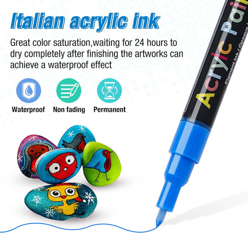 Acrylic Paint Pens Paint Markers Set of 18: Fine Point for Rock Painting Glass Wood Ceramic Fabric Metal Canvas Easter Eggs Pumpkin Kit, Drawing A...