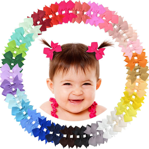Baby Hair Clips 60PCS - 2" Fully Lined Tiny Hair Bows Alligator Clips for Infants and Toddlers in Pairs...