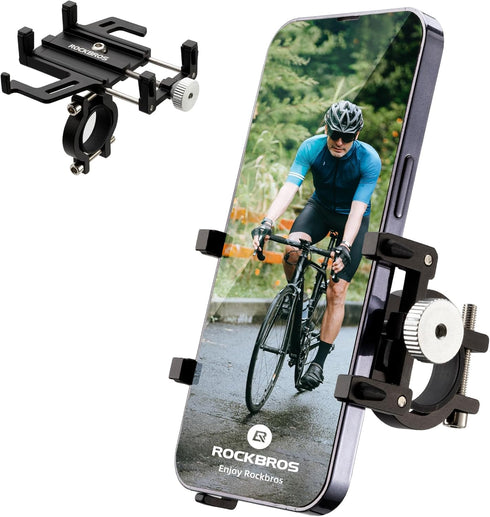 ROCKBROS Bike Phone Mount Holder Motorcycle & Bicycle Handlebar Cell Phone Holder 360° Rotatable Aluminum Phone Clip for iPhone 11 12 13 Pro Max M...
